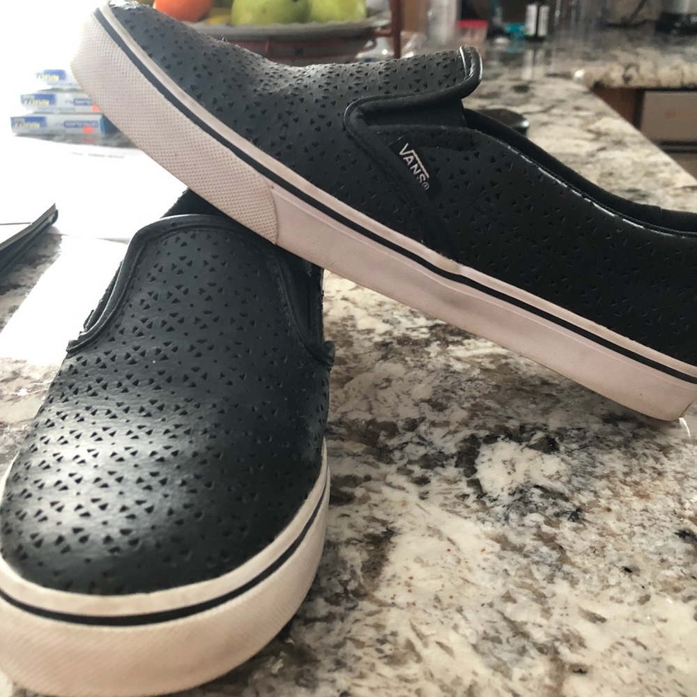 Black Leather Slip On Vans